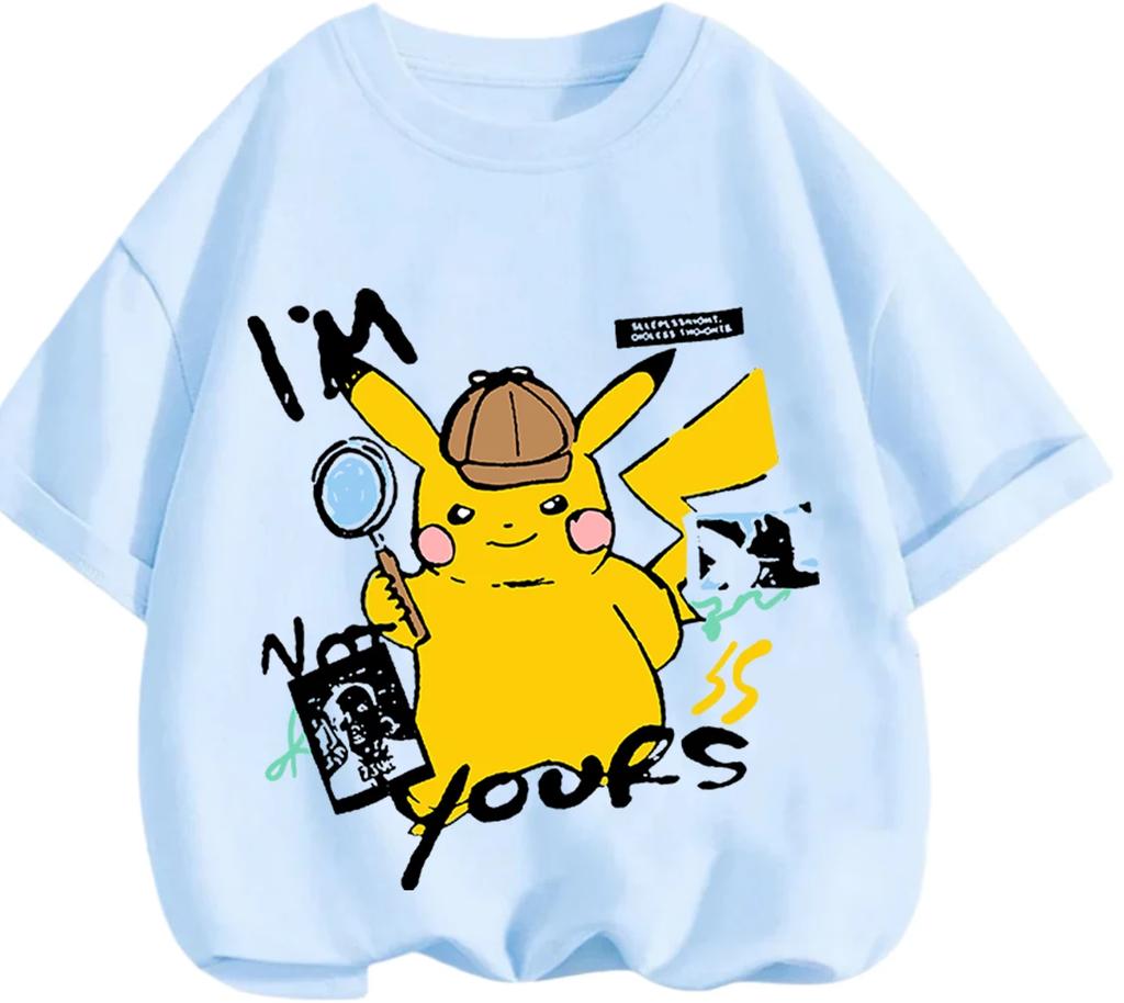 Breathable Summer Short Sleeve T Shirt Pikachu Casual Leisure Style Classic Cartoon Design For Children 3 To 14