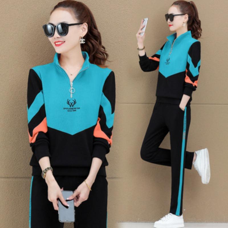Slimming Large-size Wide-leg Pants Suit for Women's Autumn Clothes New Slightly Fat Mm Women's Age-reducing Half-zipper Sweatshirt Two-piece Set
