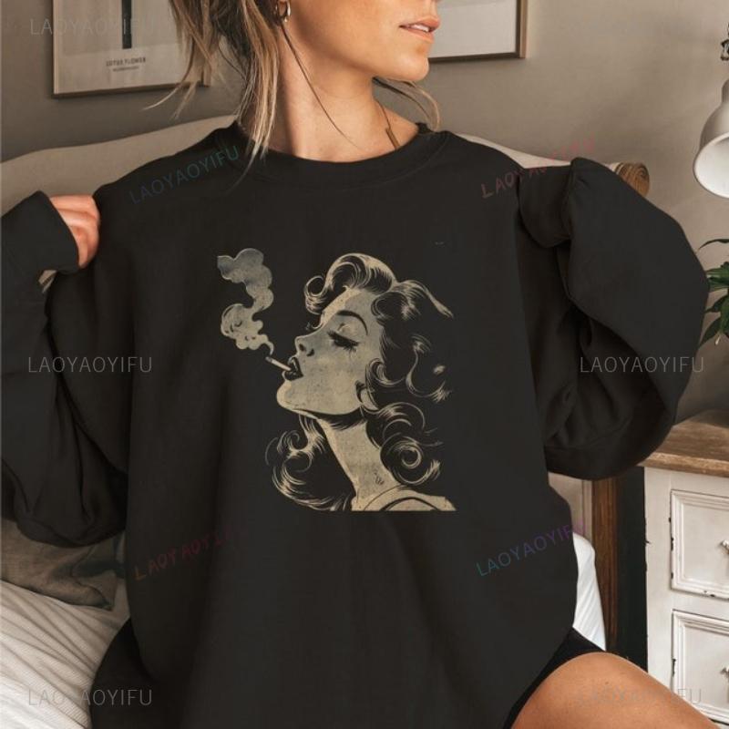 Vintage Graphic Cigarette Smoking Trendy Retro Aesthetic Autumn and Winter Sweatshirt Trendy Gift for Thermal Hoodie Pullover