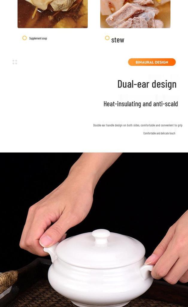 Pure White Ceramic Water-Bath Stew Pot with Gold Rim - Hotel & Commercial Grade, Ideal for Chinese Shaxian, Bird's Nest, and Steam Egg Dishes.