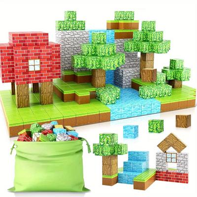 Magnetyczne Klocki Budowlane Układanka Konstrukcyjna STEM Zabawki Sensoryczne dla Dzieci Mine World Chłopców Dziewczynek Wiek 3+ Prezent DIY Magnes Kostka