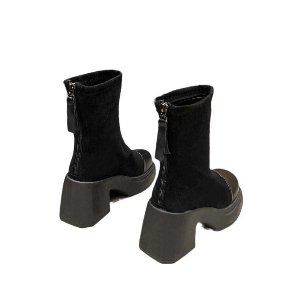 Martin-kängor dam högklackade stövlar 2025 nya höst- och vinter små tjocksulade korta stövlar tjockklackade elastiska stövlar visar smala stövlar