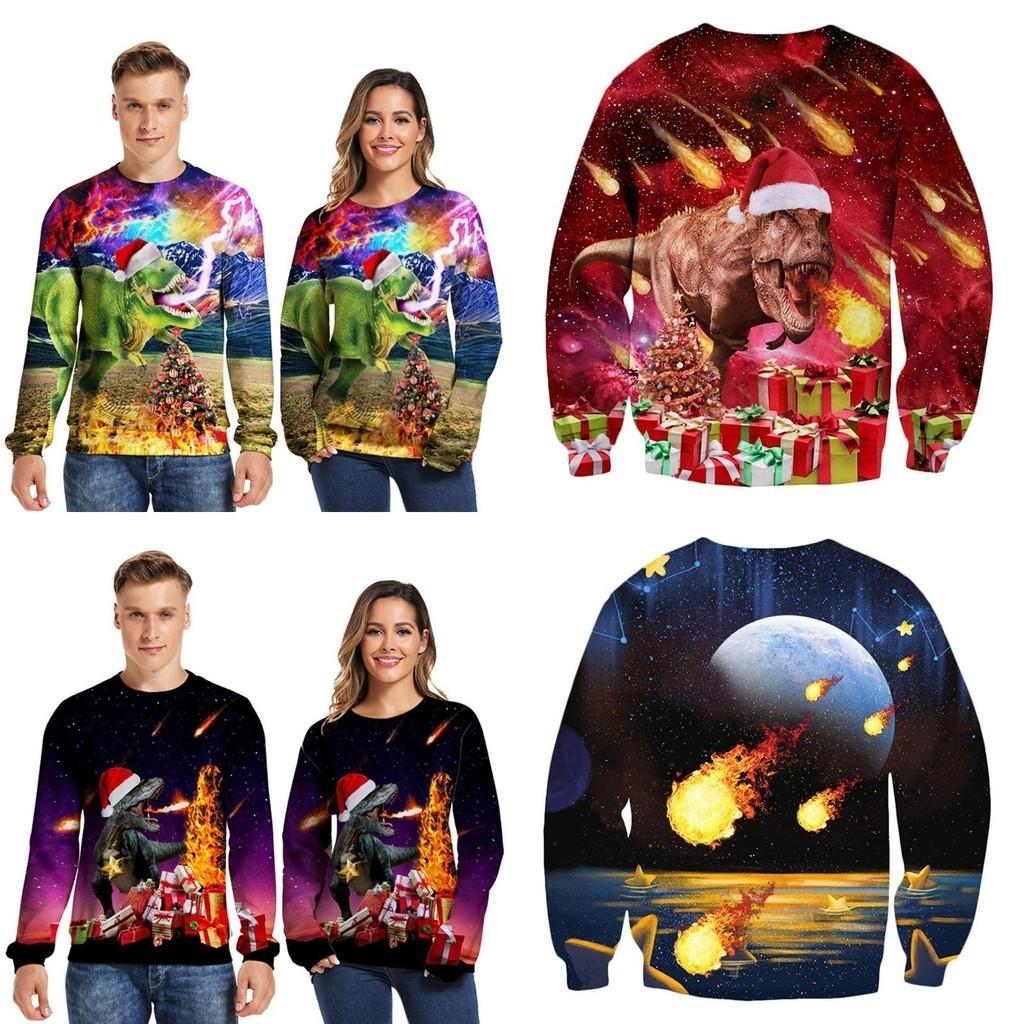 Gemütlicher und festlicher hässlicher Weihnachtspullover mit Dinosaurier-Design für Damen und Herren