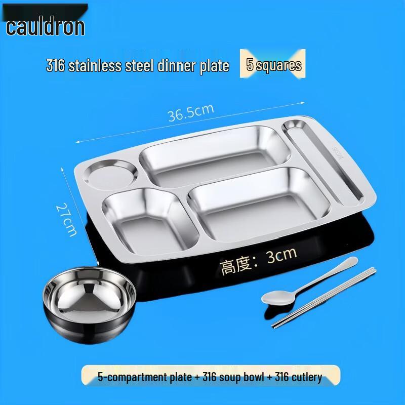 316 Stainless Steel Antibacterial 5-Compartment Lunch Set