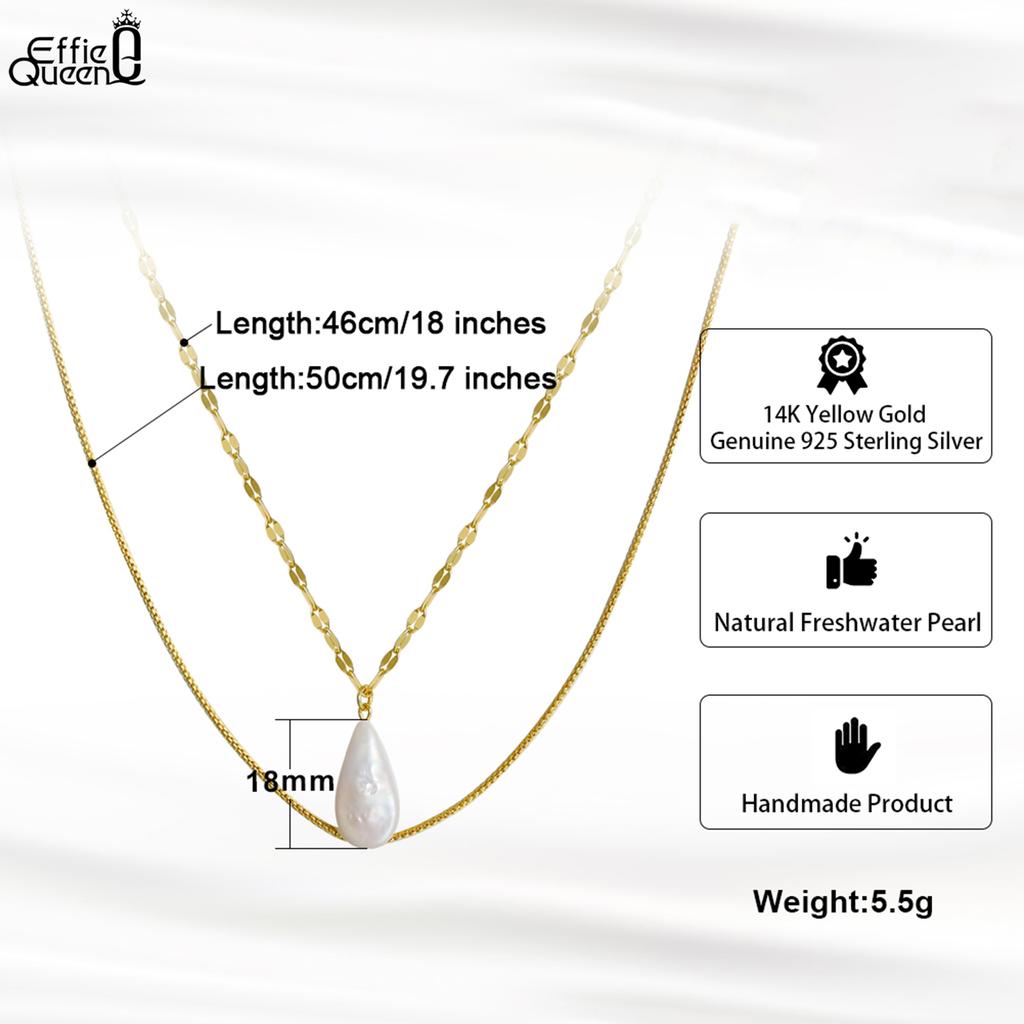 EFFIE QUEEN 925 Sterling Silver 14k Gold Baroque Pearl Chain Choker Necklace Natural Jewelry for Women 2025 Trend Necklace GPN15