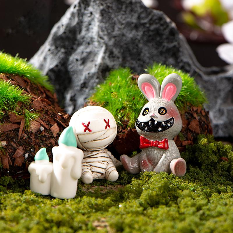 Halloween Harz Geister Schädel Grabstein Miniatur Figuren Puppenhaus Zubehör Halloween Hause Tisch Blumentopf Dekor