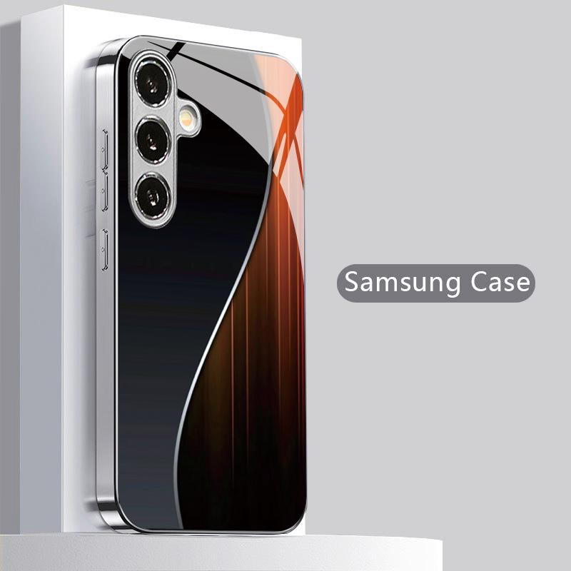 Browns Wood Curved Edge Pattern 2D Phone Case for Samsung S26 S25 S24 S23 S22 S21 S20 A56 A36 A16 Electroplated Glass Protective