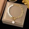 Vnox Pearl Pendent Bracelets For Women,Trendy  Stainless Steel Gold Color Chain Bracelet,Suitable Gifts To Her