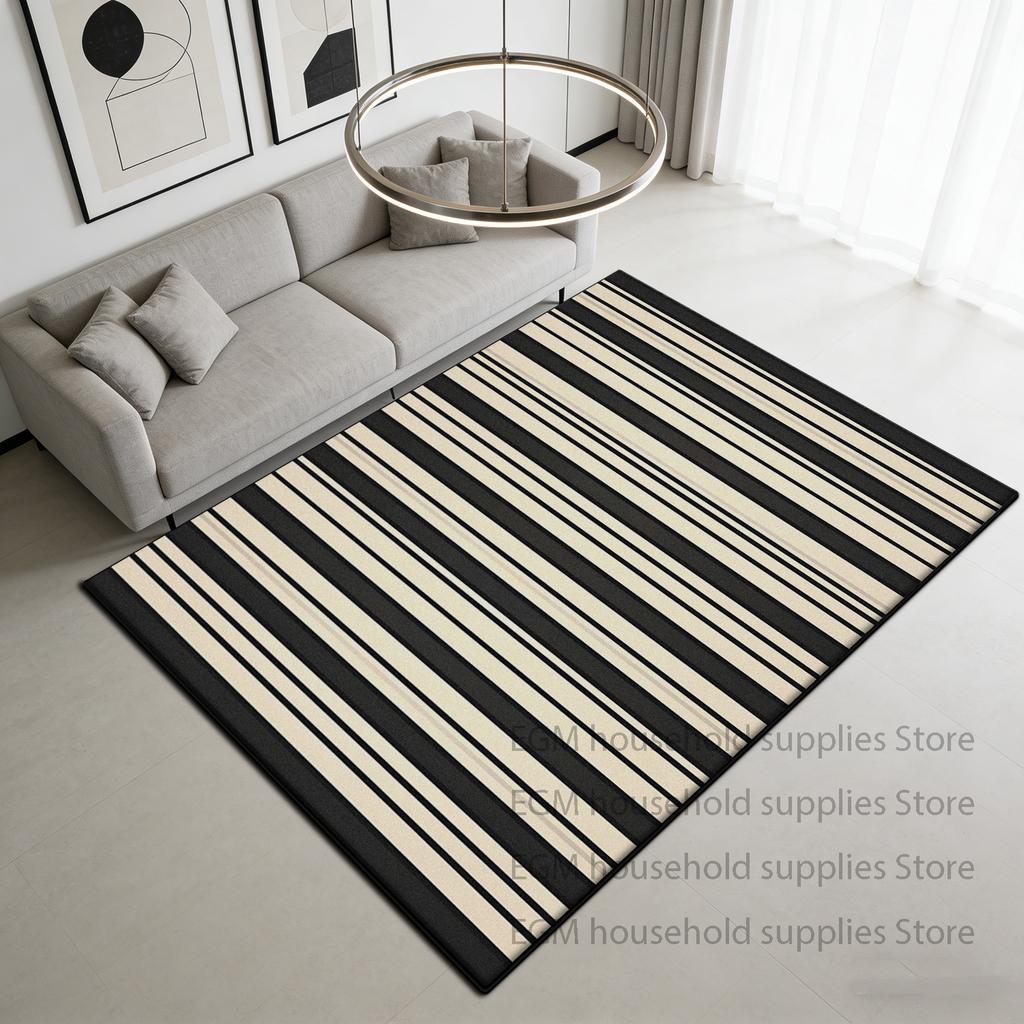 Modern Black White Carpet Minimalism Striped Decoration Bedside Bedroom Rug Lounge Cloakroom Antiskid Study Floor Mats Washable