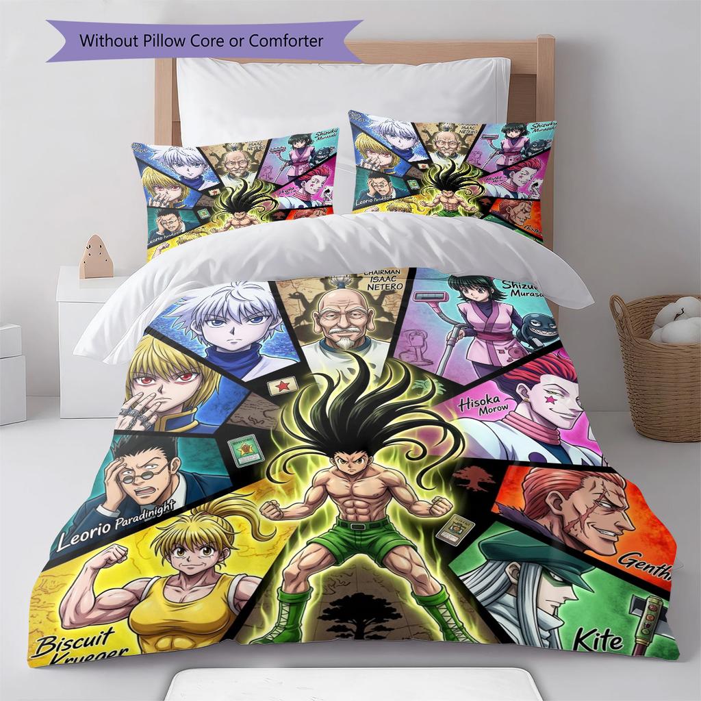 Hunter X Hunter Pattern Bedding Quilt Set Quilt Cover Pillowcase Home Birthday Gift(1 * Duvet Cover + 2 * Pillowcase, Without Core)