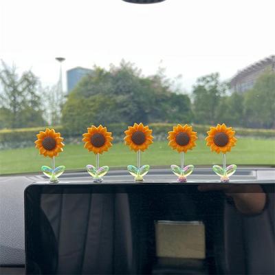 2/5ks Shaking Head Slunečnice Dekorace na auto Lepidlo na palubní desku Středová konzola Žlutá květinová ozdobná panenka