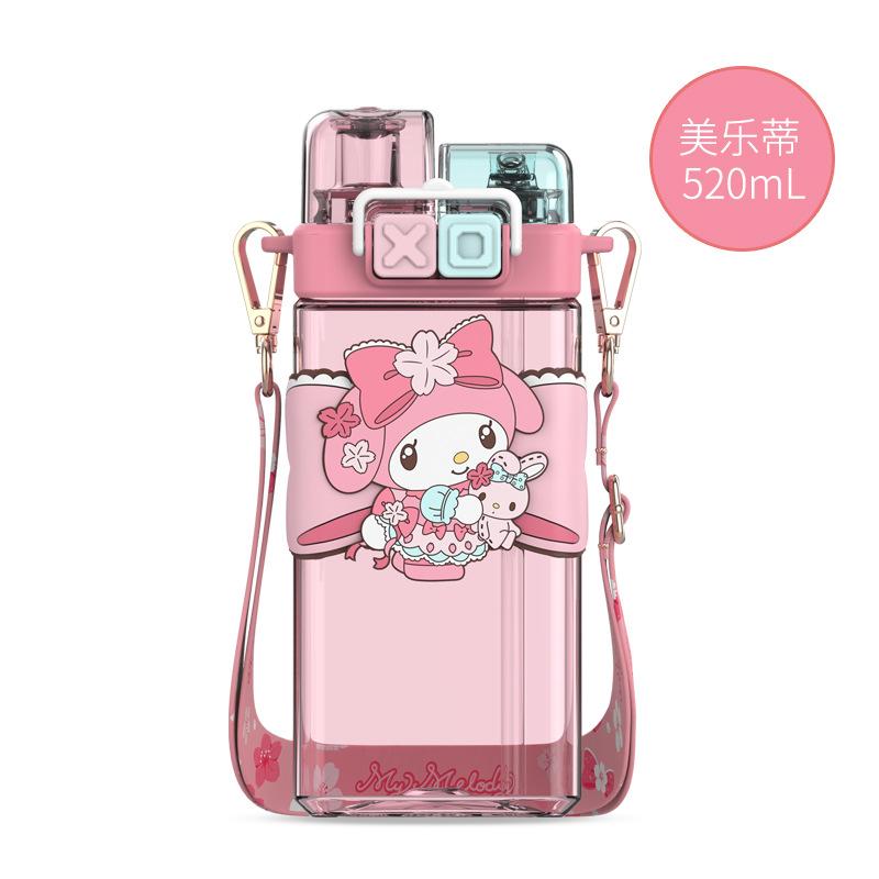 Sanrio Kuromi Water Cup Girls' High Beauty Plastic High Temperature Resistant Cute Double Drink Cup With Straw Square Water Cup