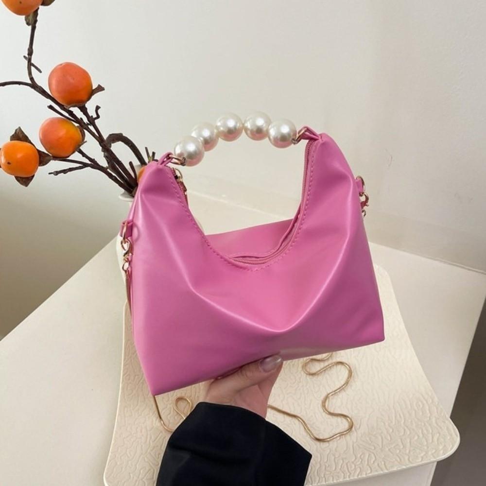 PU Leather Cloud Shoulder Bag Korean Style Women Crossbody Bag Casual Pearl Handle Handbag  Wallet
