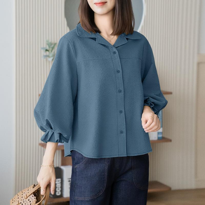ZANZEA Women Casual Turn Down Collar Solid Color Loose 3/4 Sleeve Blouse