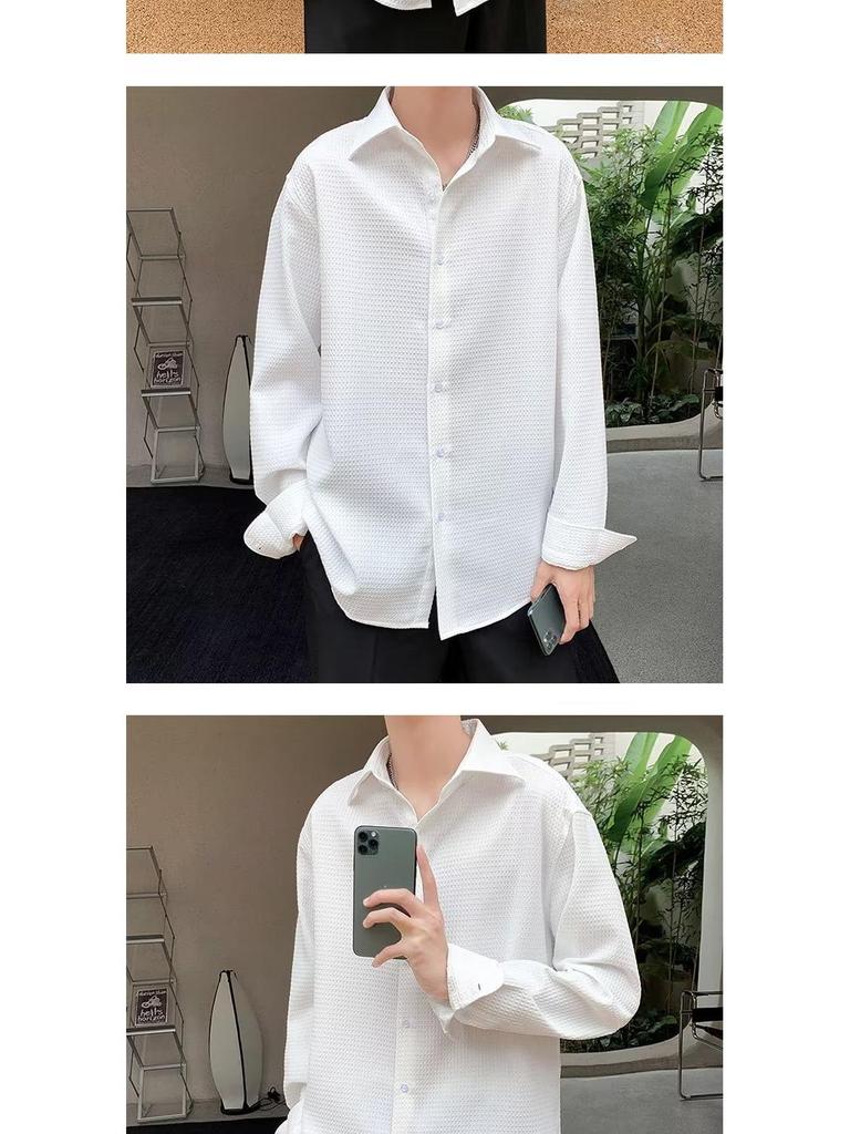 Men's Japanese Pizazz Long Sleeve White Shirt - Trendy Loose Casual Jacket for Spring & Autumn