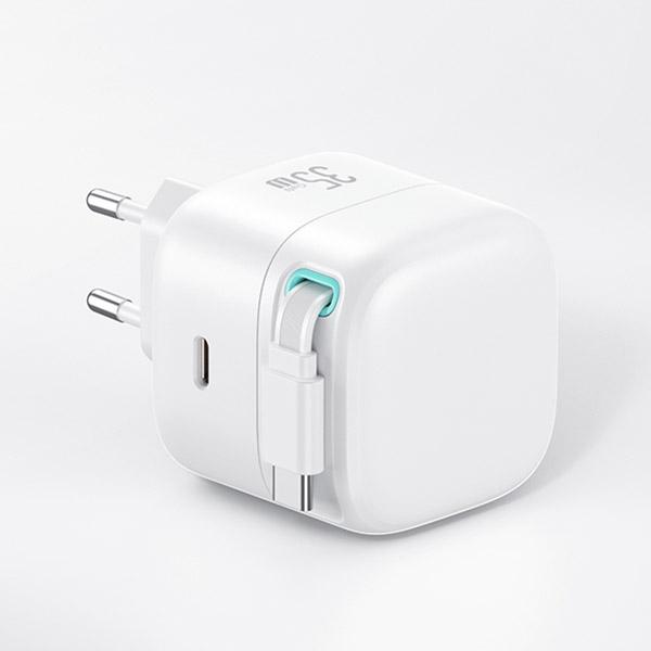 Usams Ład. Siec. 1Xusb-C Ze Zwijanymkablem Usb-C Retractable Pd+Qc 35W Gan Fast Charging Biały/White Xmf Series Cc202Tc02 (Us-Cc202)