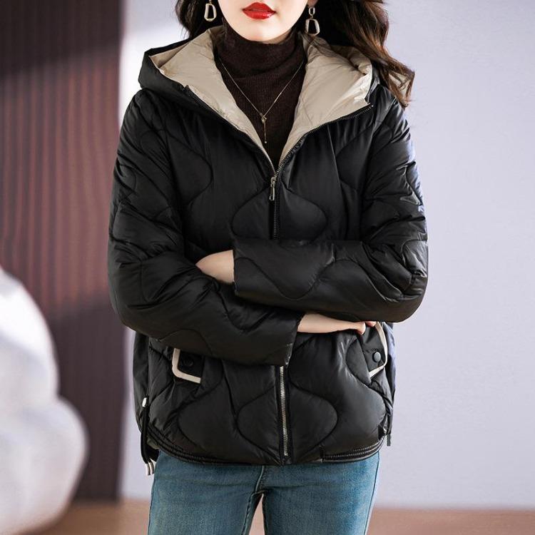 Chaqueta de Plumón con Capucha para Mujer Abrigo de Invierno Holgado Corto Acolchado de Algodón Cálido