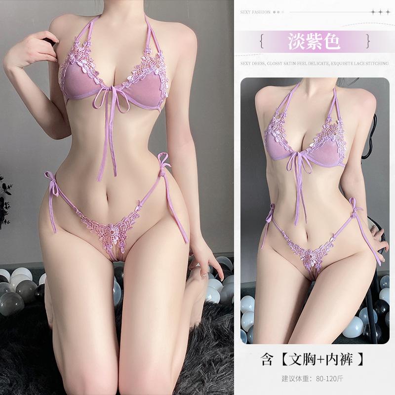Lace three-point suit female sexy small breasts show big pure desire underwear cute pajama suit