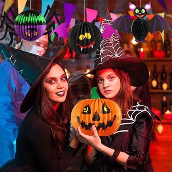 Halloween decoration hanging 9-piece set party paper lantern pumpkin foldable black cat ghost bat