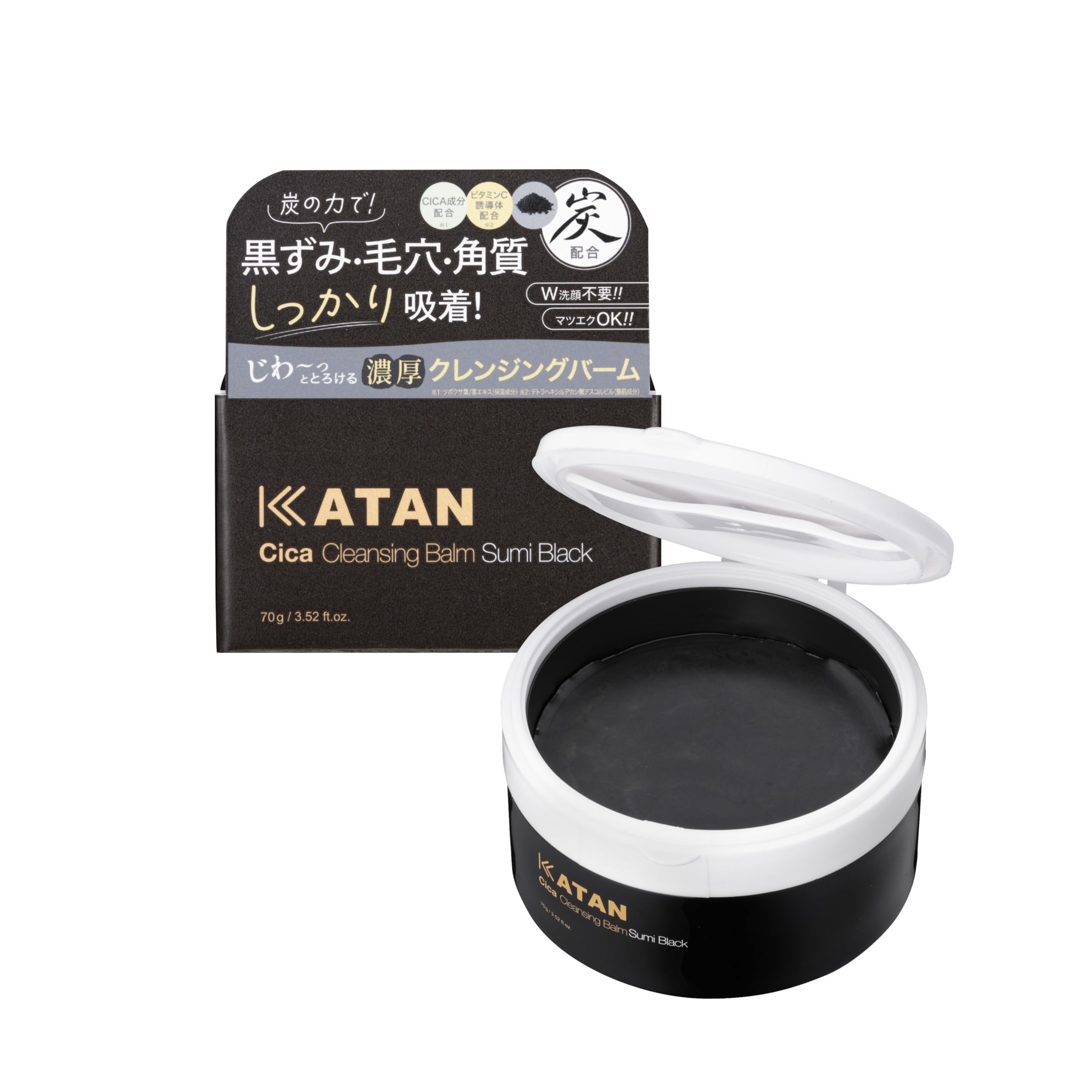 

KATAN Cica Очищающий бальзам Уголь ЧЕРНЫЙ 70г Не требует двойного очищения Подходит для удаления темного макияжа, витаминов, очищения, наращенных ресниц, пигментных пятен, пор, кожи,