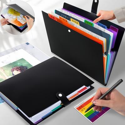 A4 Seven Grid Rainbow Organ Bag with Multiple Layers and Lid. Office Document Storage Bag. Student Information Paper Storage