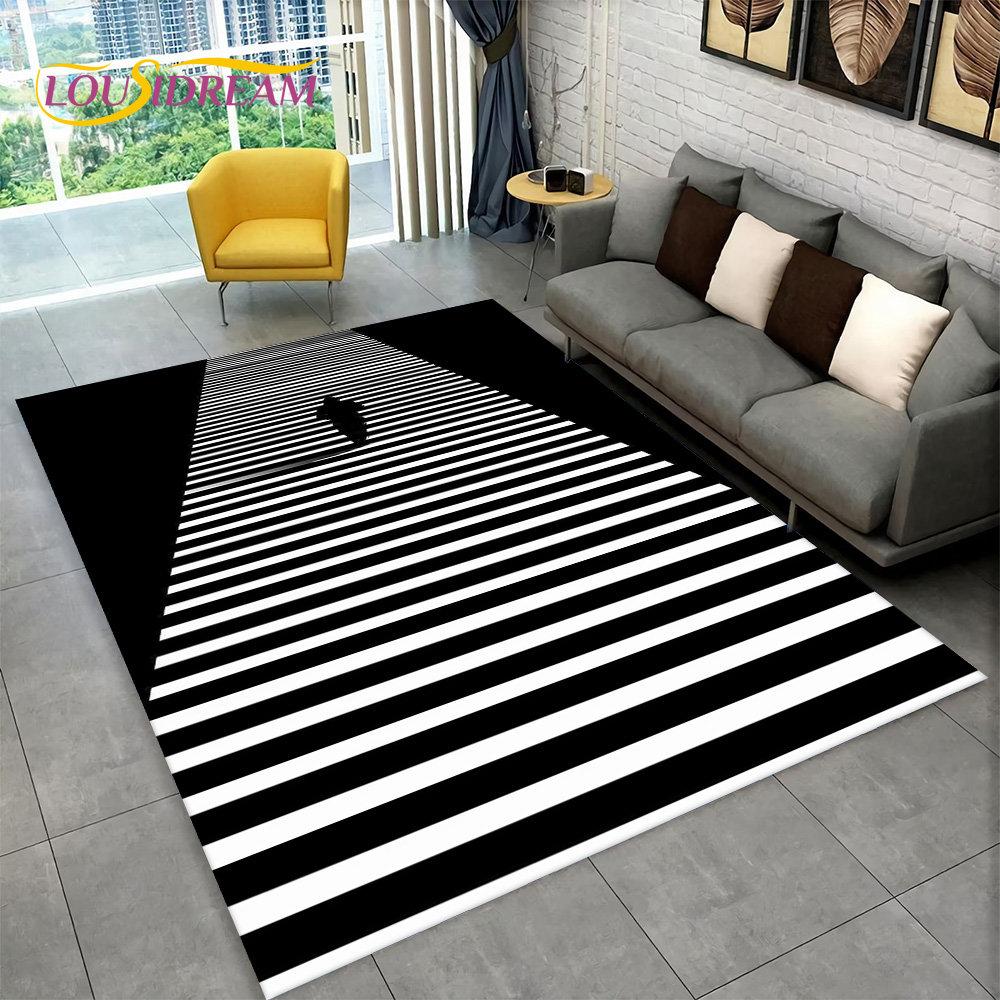 3D-Vortex-Illusionsteppich, abstrakter geometrischer optischer Teppich für Wohnzimmer, Schlafzimmer, Sofa, Fußmatte, Dekor, rutschfeste Bodenmatte