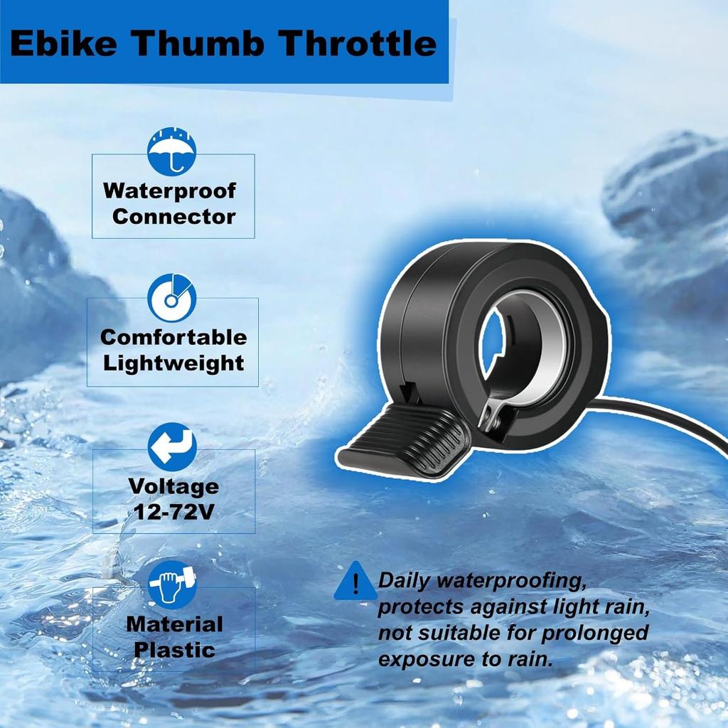 Upgraded Ebike Thumb Throttle 130X,Waterproof 3-Pin Connector for 12V-72V Ebike Throttle,Left/Right Universal Fit 22.2mm Handlebar,Speed Control
