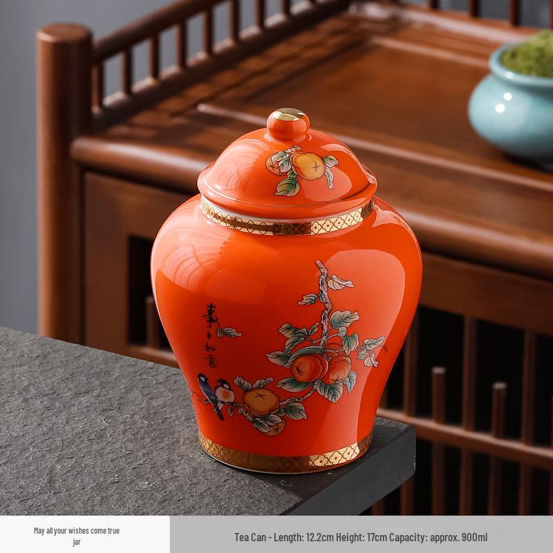 Large Ceramic Tea Storage Canister for Red, Green, Longjing, Biluochun, and Pu'er Tea - Half Jin Capacity