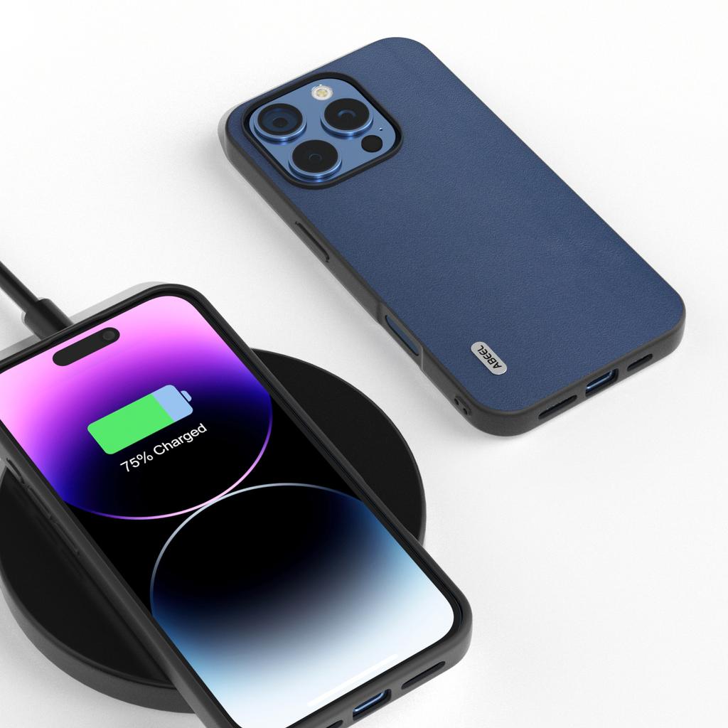 ABEEL For iPhone 16 Pro Case Genuine Cow Leather+PC+TPU Protective Phone Cover