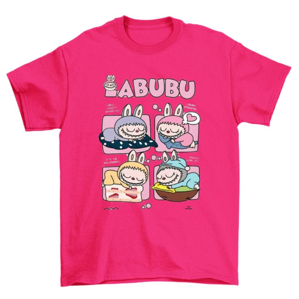 2025 New LABUBU Girl Short-sleeved, Cute Girl Children's T-shirt, 3D Printed Pattern Children's Top, Beautiful Casual Round Neck Clothing