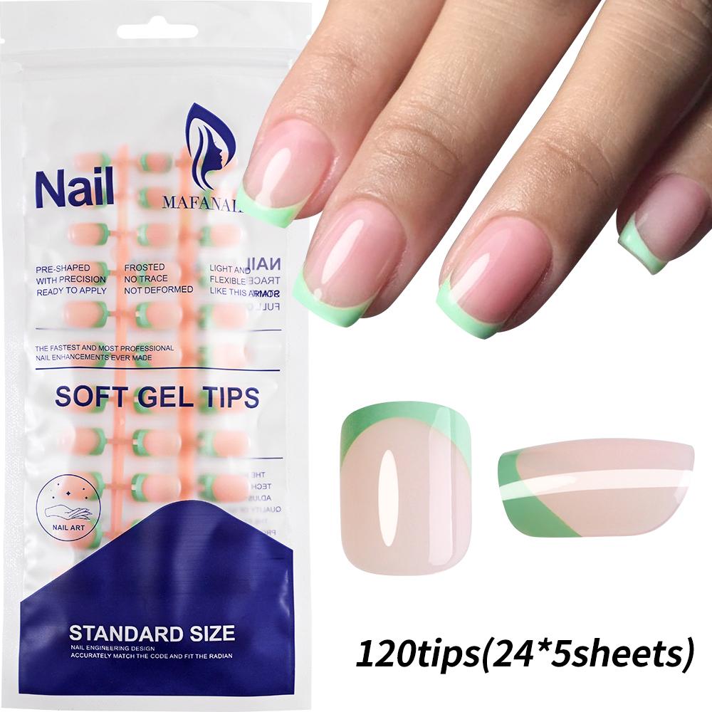 5Colors/120Pc Short Square French Press-On Nail Set Soft Gel Glossy Acrylic Full Coverage Nail Tips Purple Pink Ombre False Nail