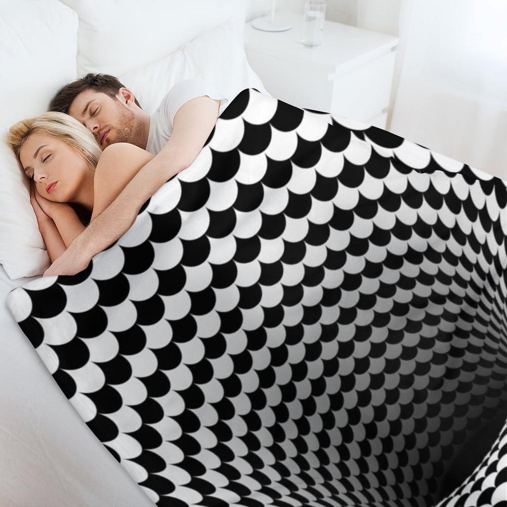 Optical Illusion Black and White Scales Houndstooth Black Hole Vortex Throw Blanket Hairys Kid'S Blankets