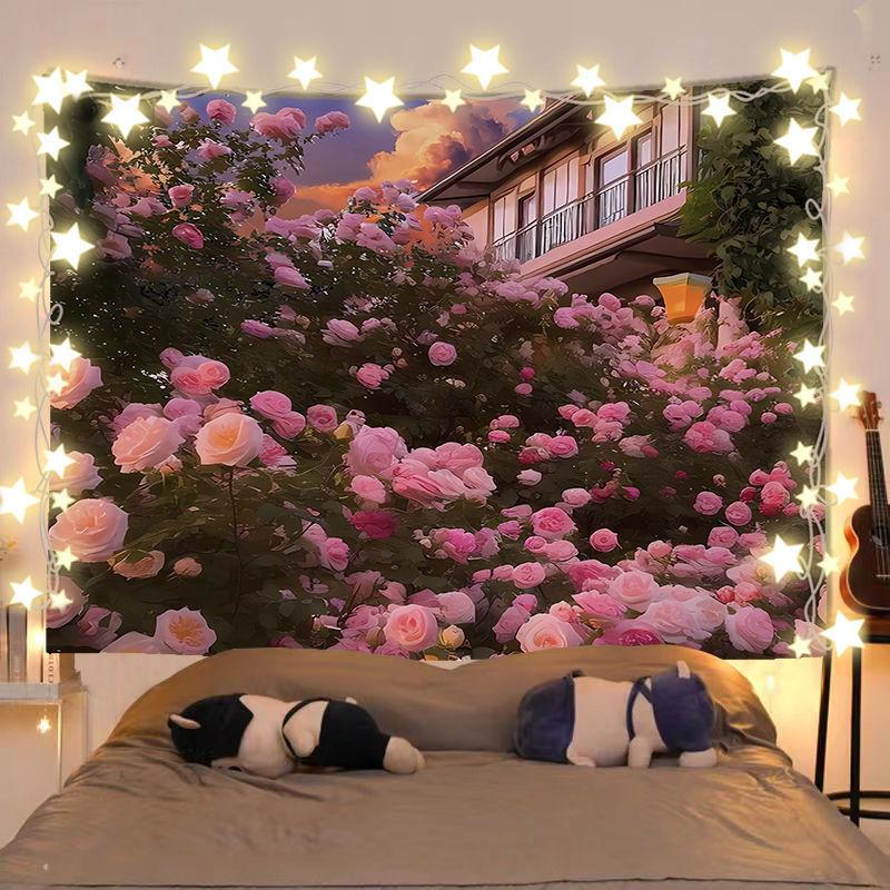 Floral Sea Blanket Rental House Renovation Fabric Living Room Background Wall Hanging