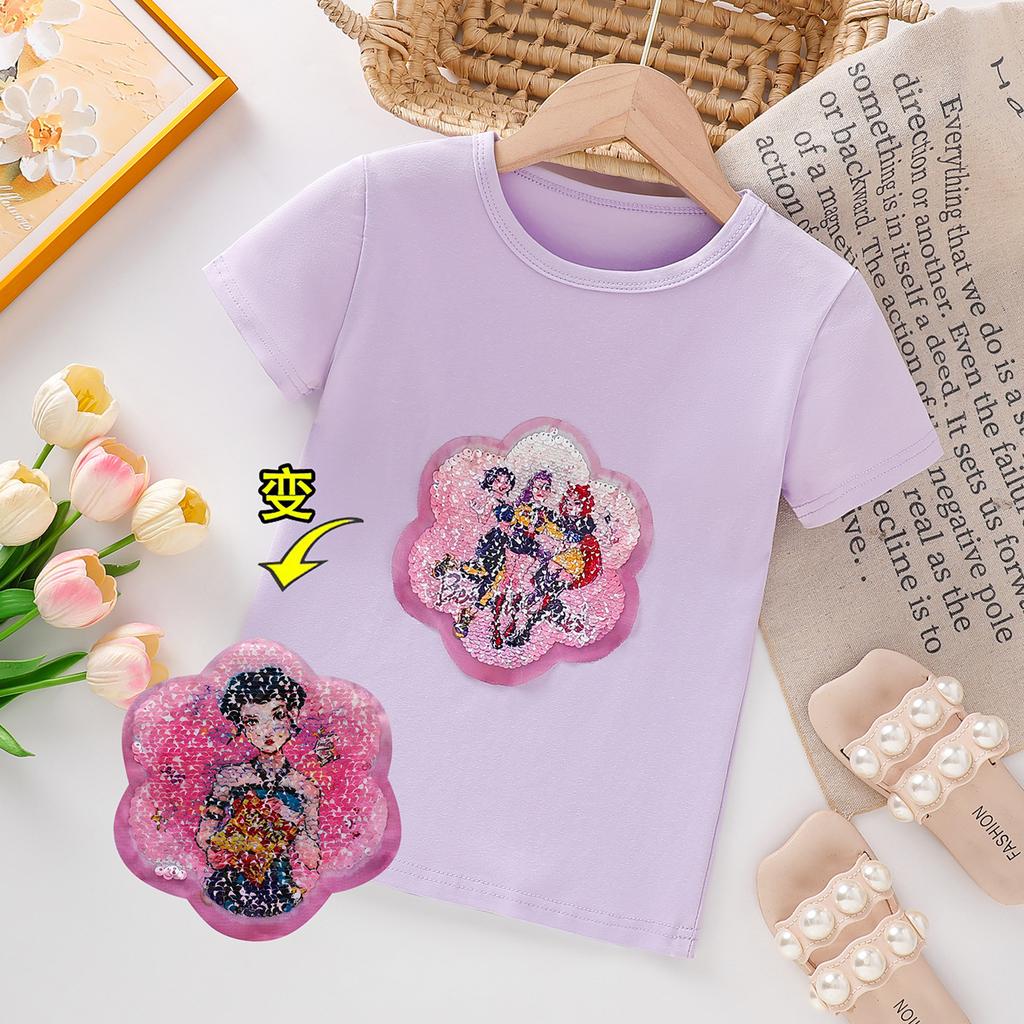 Little Witch Hunters T-Shirt Summer Kids Cartoon KPOP Sequins Shimmering Pattern T-Shirt