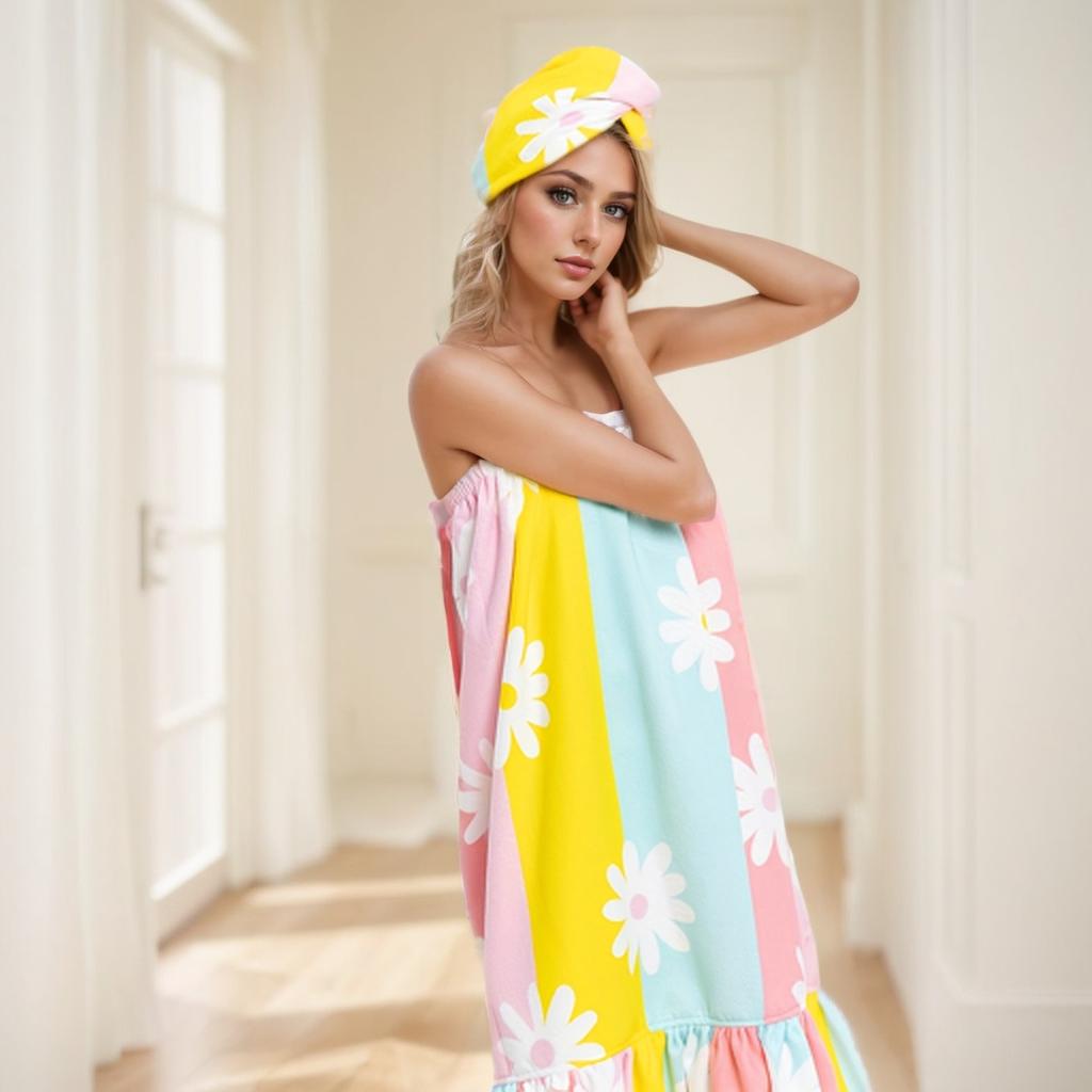 Conjunto de Falda de Baño Estampada de Microfibra y Gorro para Secar el Cabello Toalla de Playa y Natación Absorbente de Agua Secado Rápido Toalla de Baño Grande