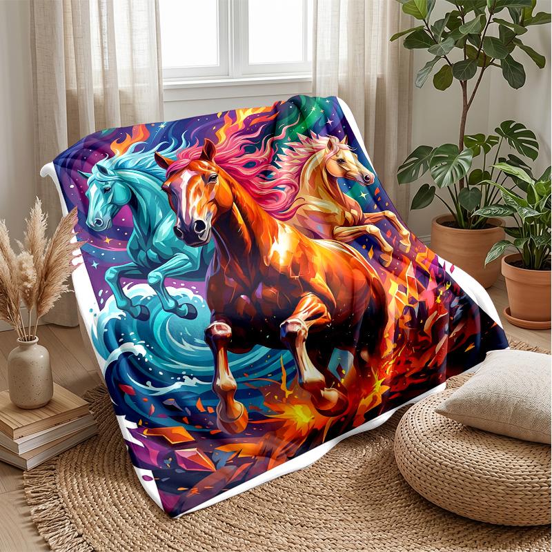 Horses of Elements Theme blanket Lightweight Warm Flannel Blanket Decorative Throw Blanket for Home Decoration
