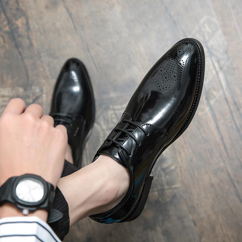 Fashion Block Shoes Men Pointed Patent Leather Black Brown European Youth Style Business Fashion Formal Shoes Size 38-48 Men Shoes
