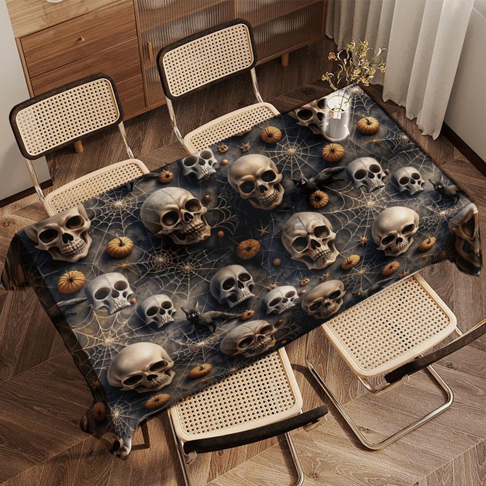 Skulls Pumpkin Rectangle Table Cloth for Table Decor Kitchen Dining Waterproof Reusable Tablecloth for Tables Party Picnic