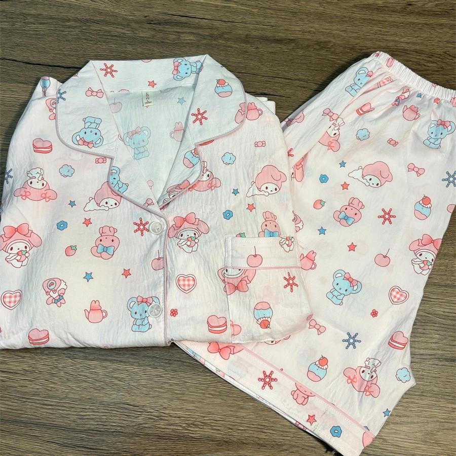 

Japanese sweet Internet celebrity full of Melody pajamas women s summer short-sleeved shorts cardigan two-piece loungewear S