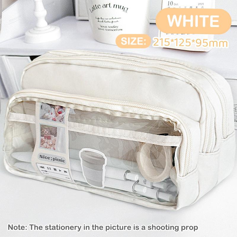 

Стильный однотонный пенал Корейская простота Прозрачный пенал Большая вместимость Органайзер для канцелярских принадлежностей Школьные принадлежности 1 шт. белый