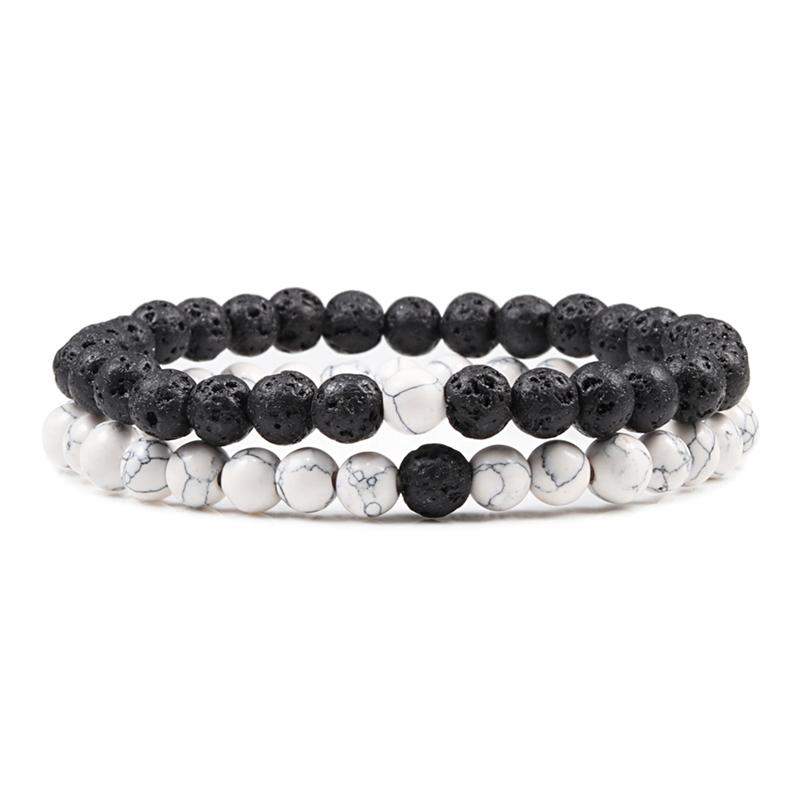 2Pcs/Set Couples Distance Bracelet Natural Stone Tiger Eyes Lava Beaded Bracelets & Bangles Men Women Jewelry Best Friend Gift