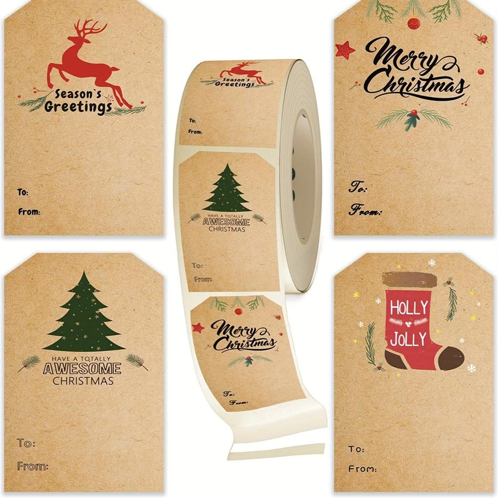 300pcs/Roll Christmas Writable Self-Adhesive Labels 2" X 2.76" | Multi - Purpose Holiday Gift Packaging, Daily General Labels
