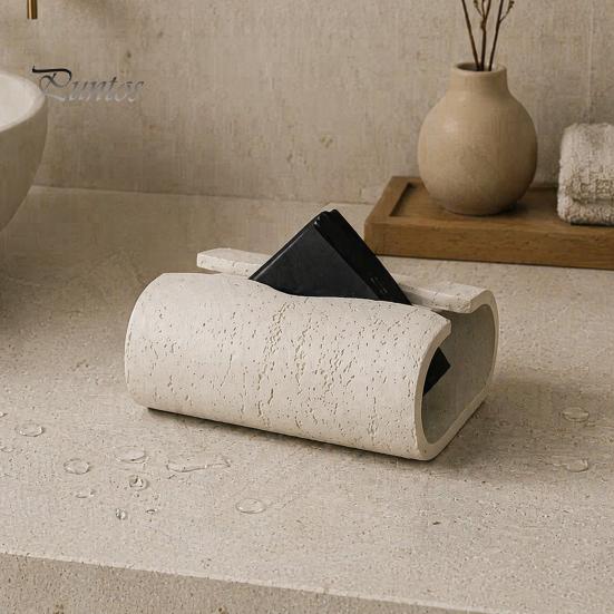 Soft Furnishing Ornament Sandstone Style Tissue Box Cover, Decorative Napkin Holder, Minimalist Travertine Cover Paper Towel Dispenser for Bathroom