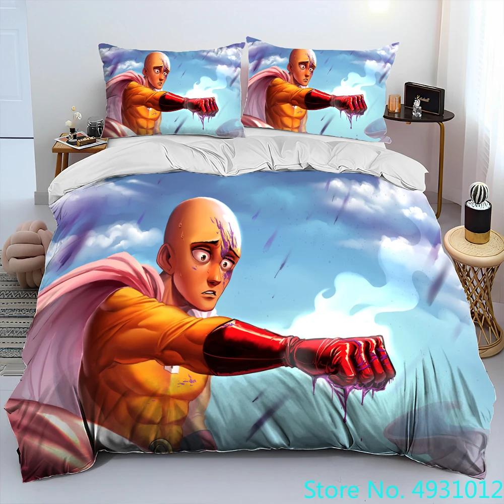 One Punch Man Anime Cartoon Bedding Set Duvet Cover Bed Set Quilt Cover PillowcaseKing Queen Size Bedding Set Kids Gift