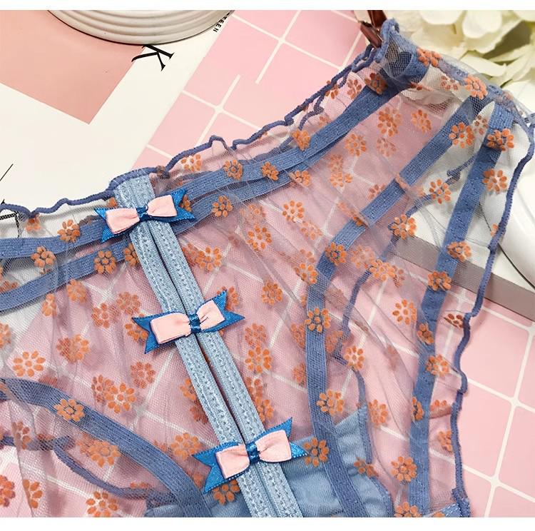 Damen Niedliche Schleife Spitze Mesh Cutout Mid-Waist Slips