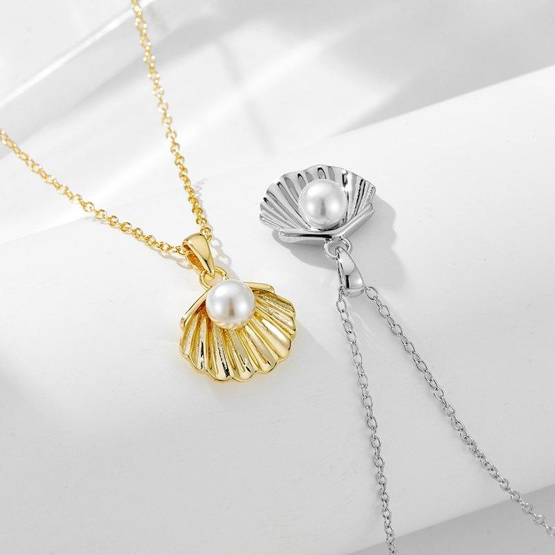 Mlluki 925 Sterling Silver 14K Gold Plated Shell Pearl Necklace for Women