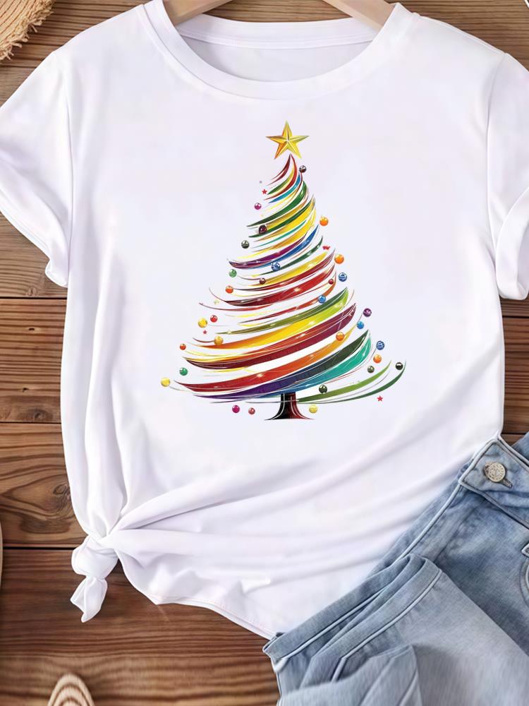 (Asian Size) lovely happy new year Women's Top T Tee merry Christmas festival O-neck Clothing  Print Fashion ladies Graphic T-shirts