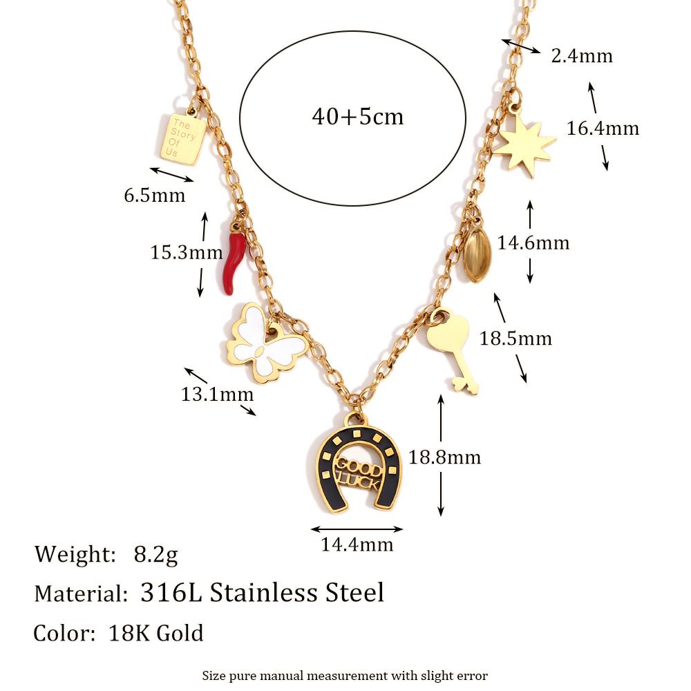 

MamacitaSlay Hawaiian Style Enamel Chili Butterfly Star Pendant Stainless steel necklaces Jewelry on the neck women s neck chain 40cm