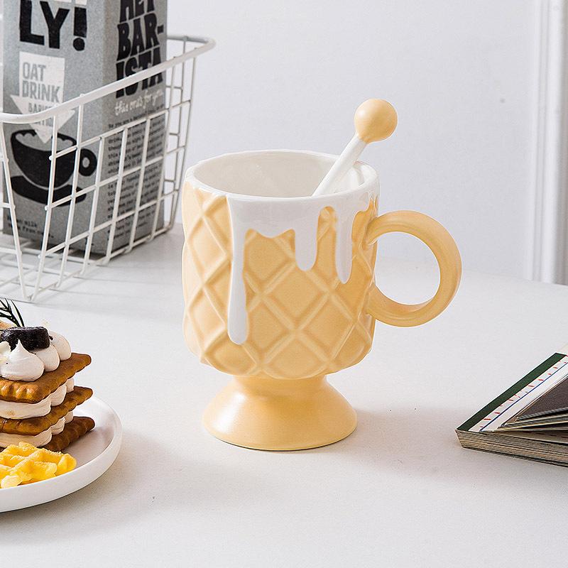 

Cream wind tall biscuits ceramic mug high value with stirring spoon coffee cup restaurant household drinking cup 400ml