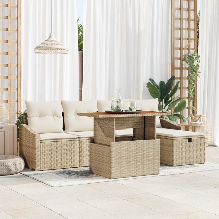 VidaXL Ensemble de Canapé de Jardin 6 Pièces avec Coussins Beige Poly Rotin 3360019
